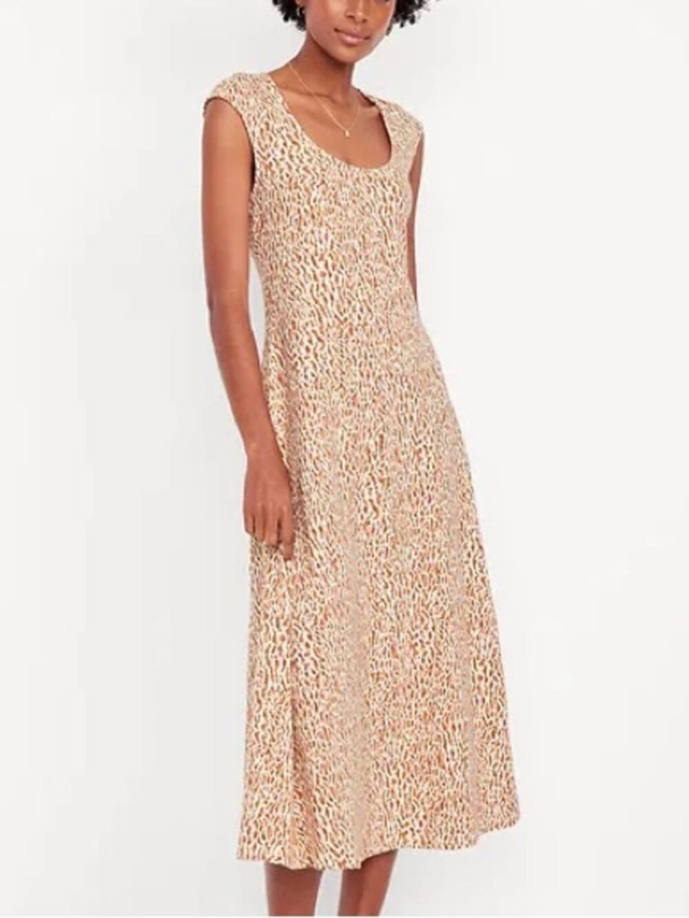 OLD NAVY Brown/White Animal Print Fit and Flare Midi Dress, Women's Size M